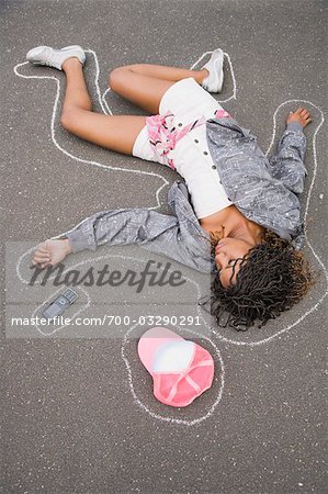 Woman on Ground with Chalk Line around Body