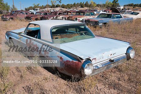 Vintage Cars in Old Junk Yard, Colorado, USA - Stock Photo