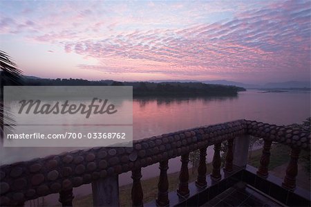 Sunrise over Laos and Mekong River from Hotel in Chiang Khong, Chiang Rai Province, Thailand