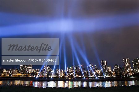 Spotlights on Harbour at Night, False Creek, English Bay, Vancouver, British Columbia, Canada