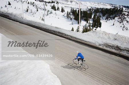 Man Riding Bike, Mt Hood, Oregon, USA