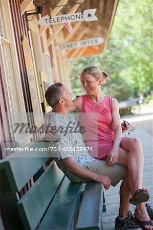 Couple Waiting at a Train Depot, Near Santa Cruz, California, USA