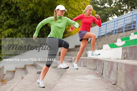 Women Running up Steps, Green Lake Park, Seattle, Washington, USA