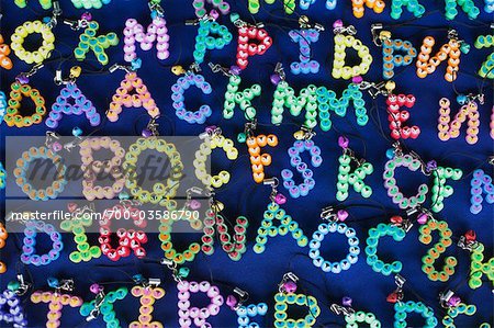 Letter Bracelats for Sale at Don Hoi Lot Market, Samut Songkhram Province, Thailand