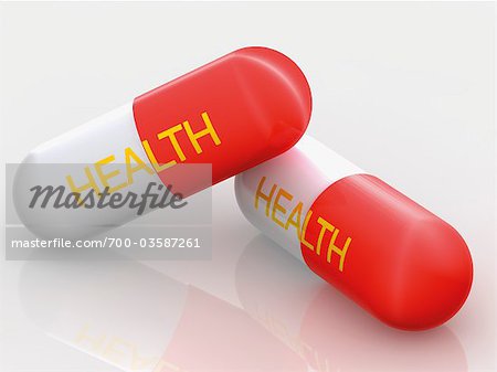 The Word Health Printed on Two Pills