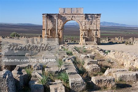 Triumphal Arch and Roman Ruins, Volubilis, near Menkes, Morocco
