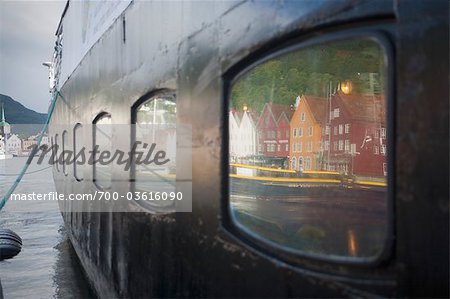 Reflection in Boat Window, Bryggen, Bergen, Hordaland, Norway