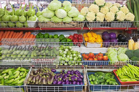 Vegetable Display in Grocery Store, Bangkok, Thailand