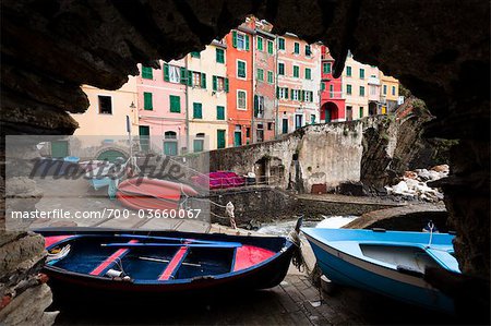 Rowboats, Riomaggiore, Cinque Terre, Province of La Spezia, Ligurian Coast, Italy