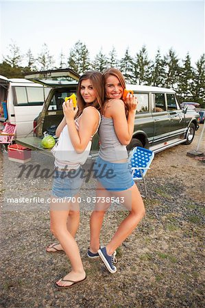 Teenage Girls Hanging Out at Drive-In Theatre