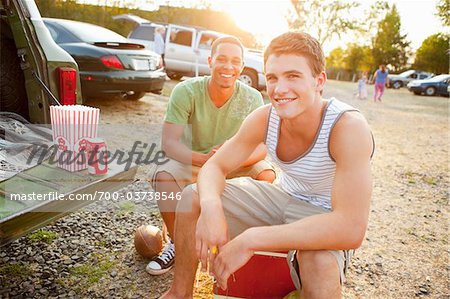 Teenage Boys Hanging Out at Drive-In Theatre