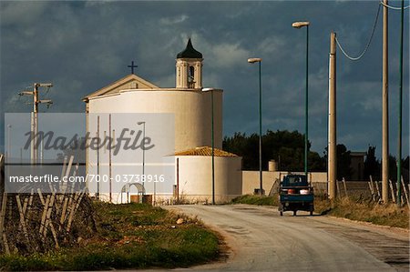 Chapel and Iron Dog Cart on Rural Road, near Petrosino, Sicily, Italy