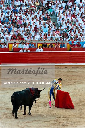 Matador and Bull in Bullfighting Ring, Fiesta de San Fermin, Pamplona, Navarre, Spain