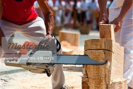 Men Competing in Rural Sports, Plaza de Los Fueros, Fiesta de San Fermin, Pamplona, Navarre, Spain
