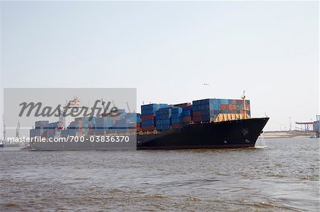 Cargo Ship on Elbe River, Hamburg, Germany