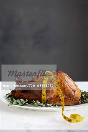 Roasted Turkey on Platter with Measuring Tape