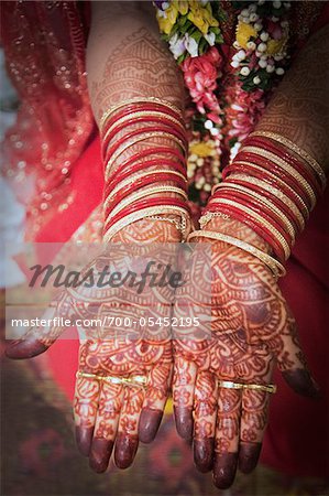 Hindu Bride's Hands Decorated with Henna