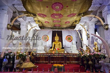 Buddha Statue inside Temple of the Tooth during Kandy Perehera Festival, Kandy, Sri Lanka