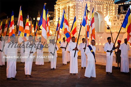 Flag Bearers in front of Temple of the Tooth, Esala Perahera Festival, Kandy, Sri Lanka