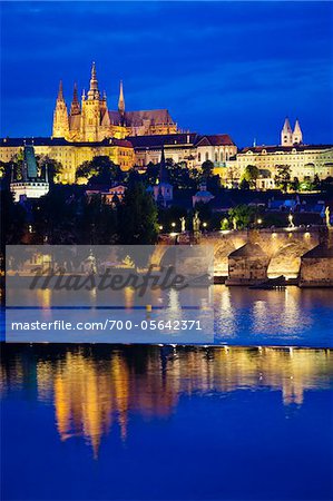 St. Vitus Cathedral and Prague Castle at Night, Prague, Czech Republic St. Vitus Cathedral and Prague Castle at Night, Prague, Czech Republic