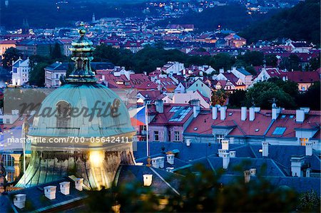 Overview of Mala Strana at Dusk, Prague, Czech Republic