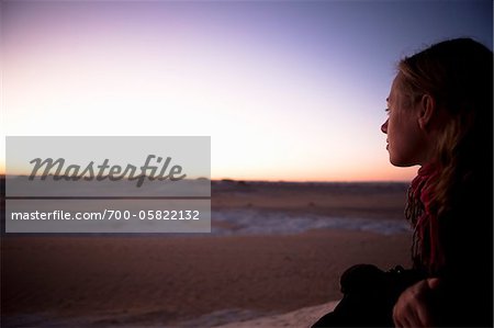 Woman Looking at Desert, White Desert, Egypt Woman Looking at Desert, White Desert, Egypt