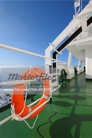 Life Ring on Railing of Expedition Vessel, Greenland Sea, Arctic