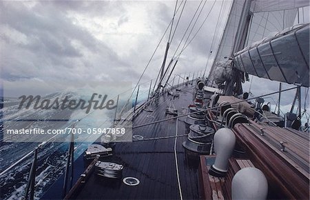 Yacht Endeavour Sailing Through Stormy Seas, Atlantic Ocean