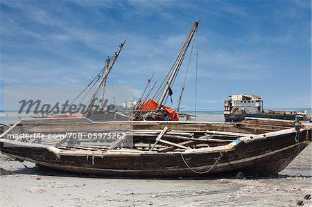 Fishing Boat at Low Tide, Stone Town, Zanzibar, United Republic of Tanzania