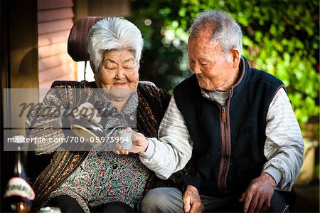 Elderly Couple Drinking Tea, Isen, Tokunoshima Island, Kagoshima Prefecture, Japan