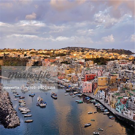 Overview of Corricella, Isle of Procida, Campania, Italy