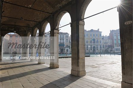 Colonnade near Canal, Venice, Veneto, Italy