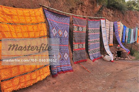 Berber Carpet Lining Road, Ourika Valley, Atlas Mountains, Morocco