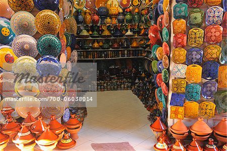 Pottery Store with Colorful Ceramics, Marrakech, Morocco Pottery Store with Colorful Ceramics, Marrakech, Morocco