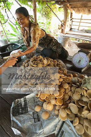 Woman Selling Palm Sugar at Roadside Stand, Sukhothai, Thailand