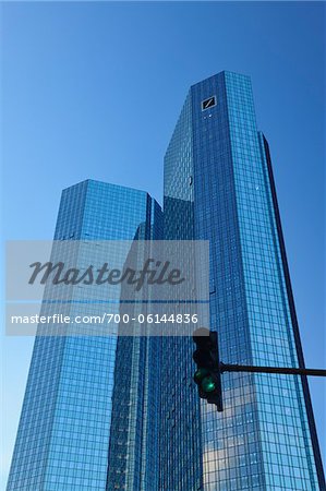 Deutsche Bank Skyscraper and Green Traffic Light, Frankfurt am Main, Hesse, Germany