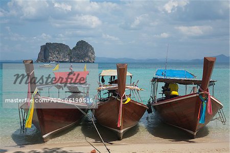 Long-Tail Boats on Beach, Koh Ngai, Trang, Thailand