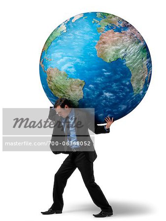 Businessman Carrying Globe on Back