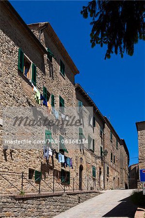 Clotheslines Hanging from Windows, Volterra, Tuscany, Italy
