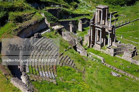 Overview of Roman Theatre Ruins, Volterra, Tuscany, Italy