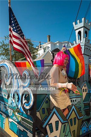 Woman on Float in Annual Carnival Parade, Provincetown, Cape Cod, Massachusetts, USA