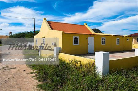 Yellow House with Fenced Courtyard, Aruba, Leeward Antilles, Lesser Antilles, Caribbean