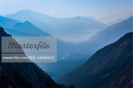 Overview of River Valley and Mountain Range, Rock Isle Trail, Sunshine Meadows, Mount Assiniboine Provincial Park, British Columbia, Canada Overview of River Valley and Mountain Range, Rock Isle Trail, Sunshine Meadows, Mount Assiniboine Provincial Park, British Columbia, Canada