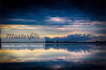 Storm Clouds over Lake at Dusk, King Bay, Point Au Fer, Champlain, New York State, USA