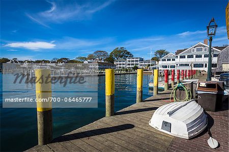 Upside Down Rowboat on Waterfront Dock, Edgartown, Dukes County, Martha's Vineyard, Massachusetts, USA