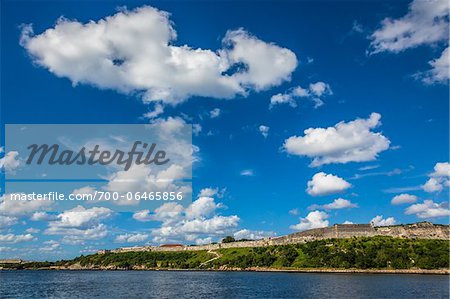 Fortaleza de San Carlos de la Cabana on Hilltop with Blue Sky and Clouds, Havana, Cuba