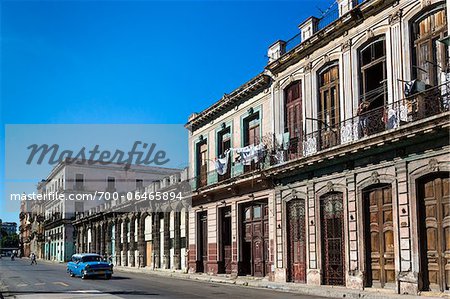 Blue Classic Car and Architecture, Havana, Cuba