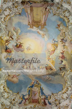 Low Angle View Of Painted Ceiling In Pilgrimage Church Of