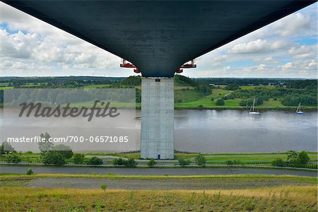 Bridge over Kiel Canal in Summer, Bornholt, Schleswig-Holstein, Germany. The Kiel Canal links the North Sea to the Baltic Sea.