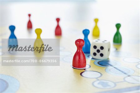 Board Game Pieces and Dices, Stock image